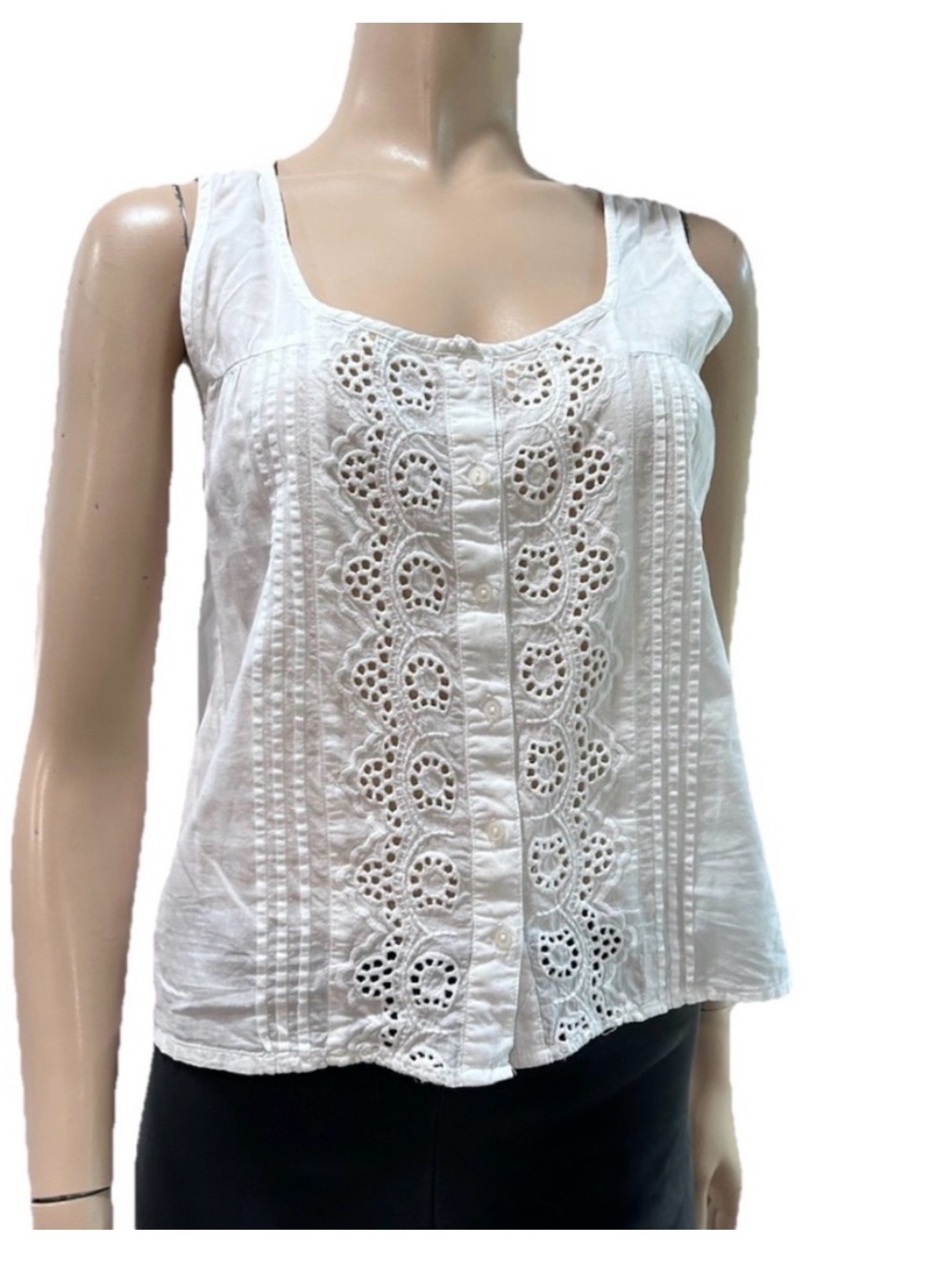 White Eyelet Crochet-Front Camisole Tank Top
